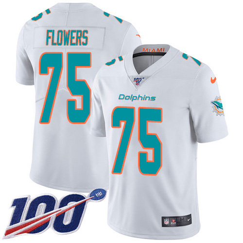 Miami Dolphins 75 Ereck Flowers White Men Stitched NFL 100th Season Vapor Untouchable Limited Jersey